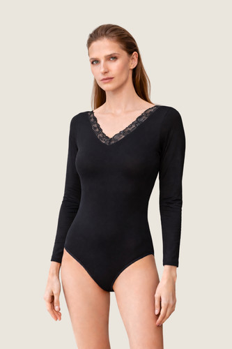Damen body mit spitze langarm - damen,