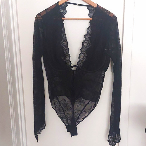 Damen spitzen body schwarz - spitzen-body, gr